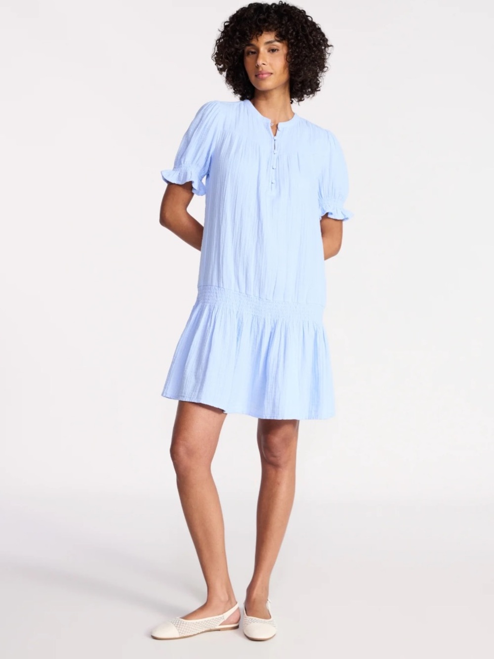 Time and Tru Light Blue Short Sleeve Tiered Swing Dress